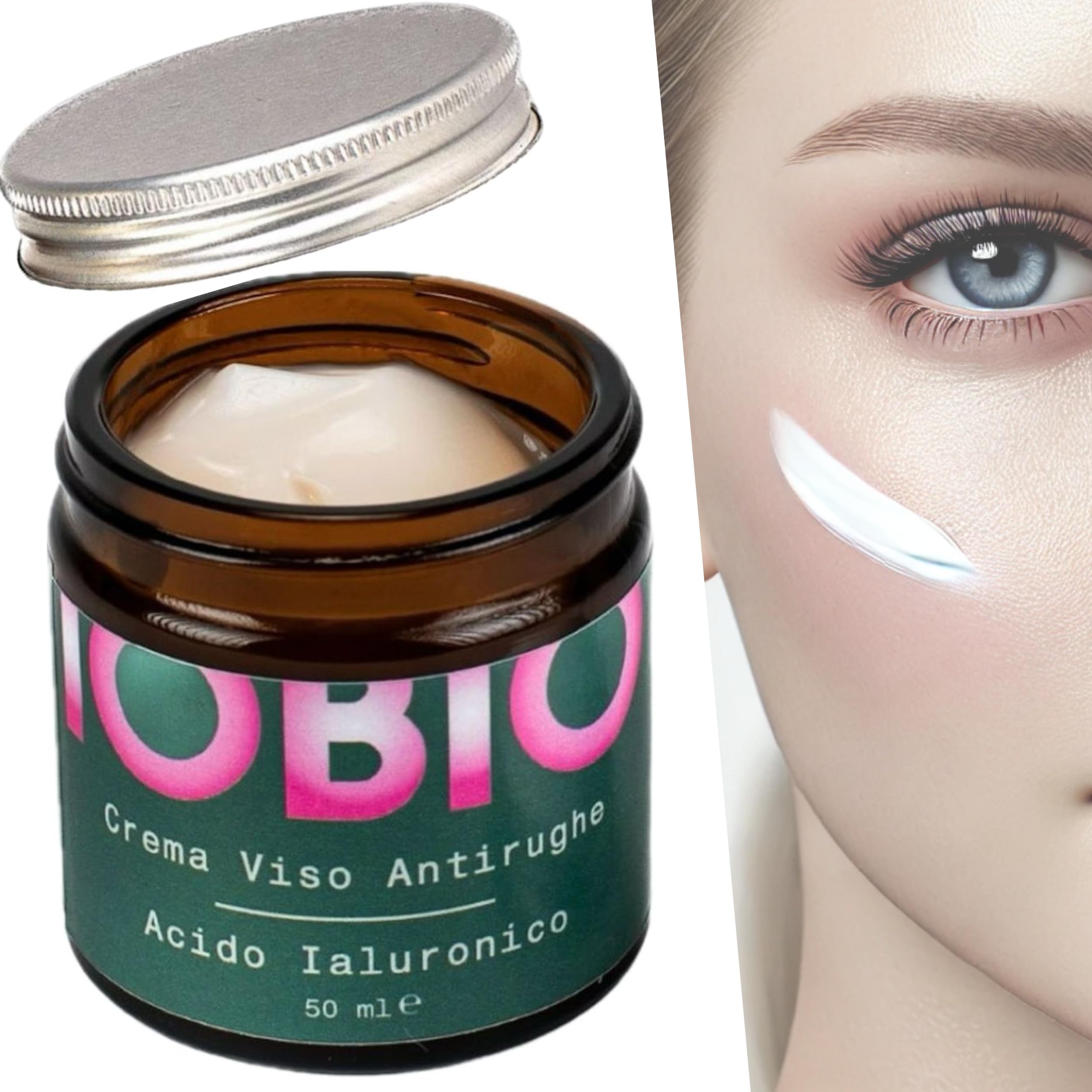 Eywa Crema Viso Antirughe all’Acido Ialuronico IOBIO (50 ml) – Crema giorno idratante per rughe e segni del tempo – Con collagene, malva bio, ginseng e Gatuline – Bio, vegan, made in Italy