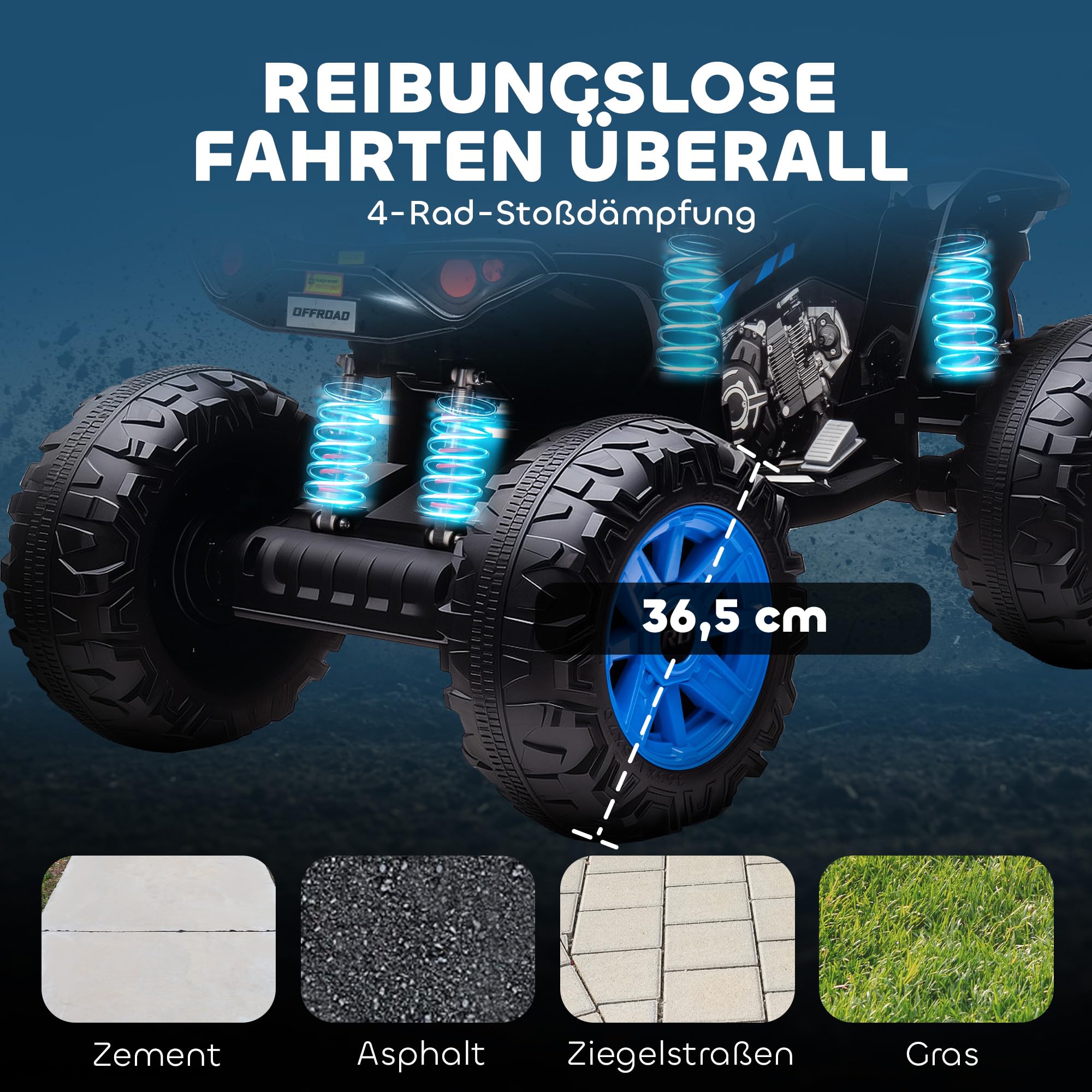 AIYAPLAY 24V Elektro Quad für Kinder Vorwärts-, Rückwärtsfunktion Schwarz | Kinderquad, 4 Gefederte Räder, Scheinwerfer, USB- & MP3-Anschluss, 2 Sitzer Kinderfahrzeug, 4-6,5 km/h, Für 3-8 Jahre