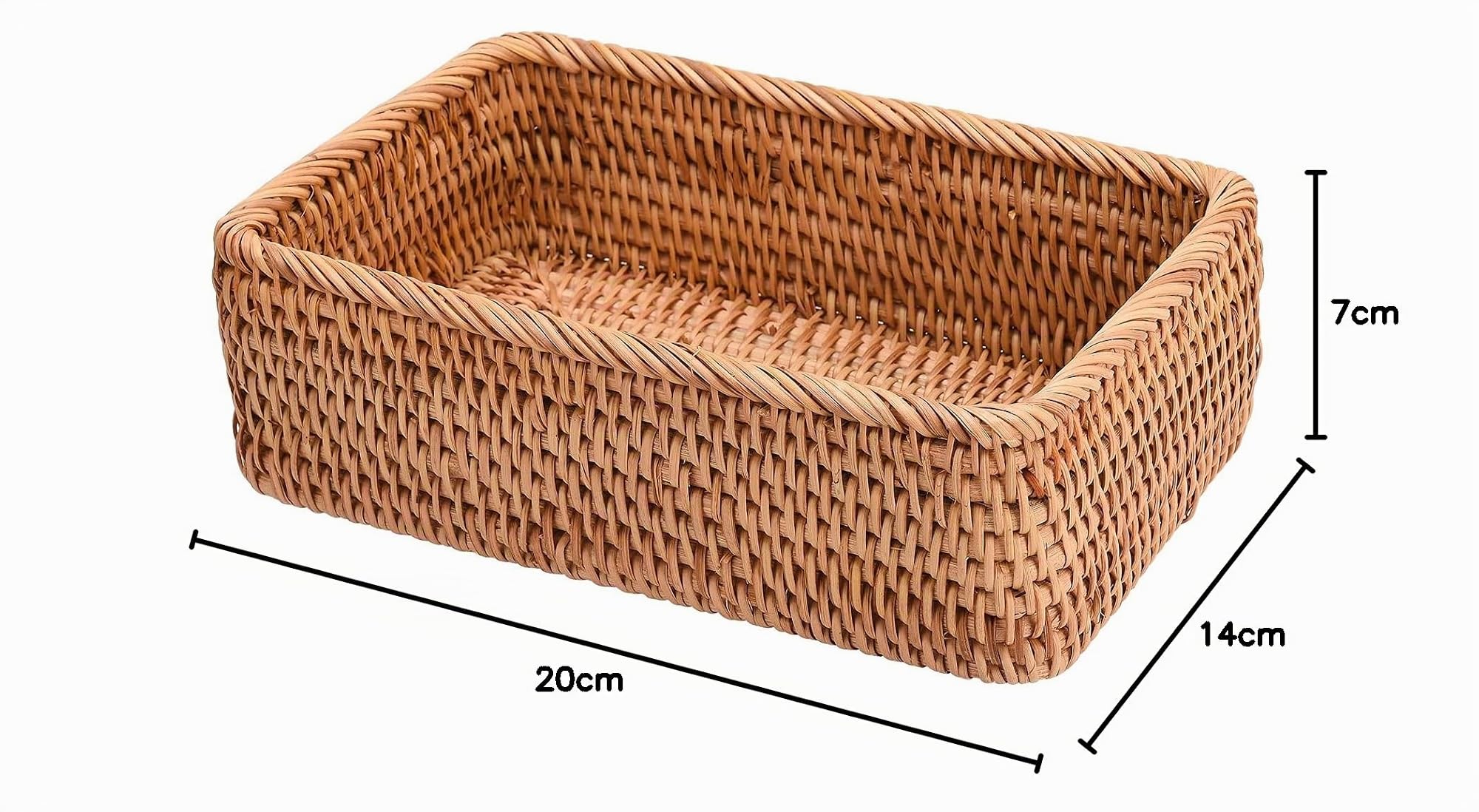 Cestas tejidas de ratán de 30 x 20 x 9 cm, cesta rectangular tejida para frutas, cestas de almacenamiento de mimbre, estantes para organizar y decorar la entrada, mesa, cocina, encimera