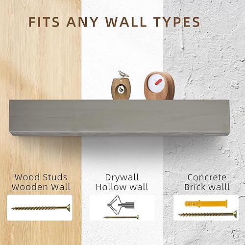 Miniatura 6 de Mederlo Mantel de chimenea de madera rústica de 60 pulgadas  Estante flotante y montado en la pared para decoración del hogar