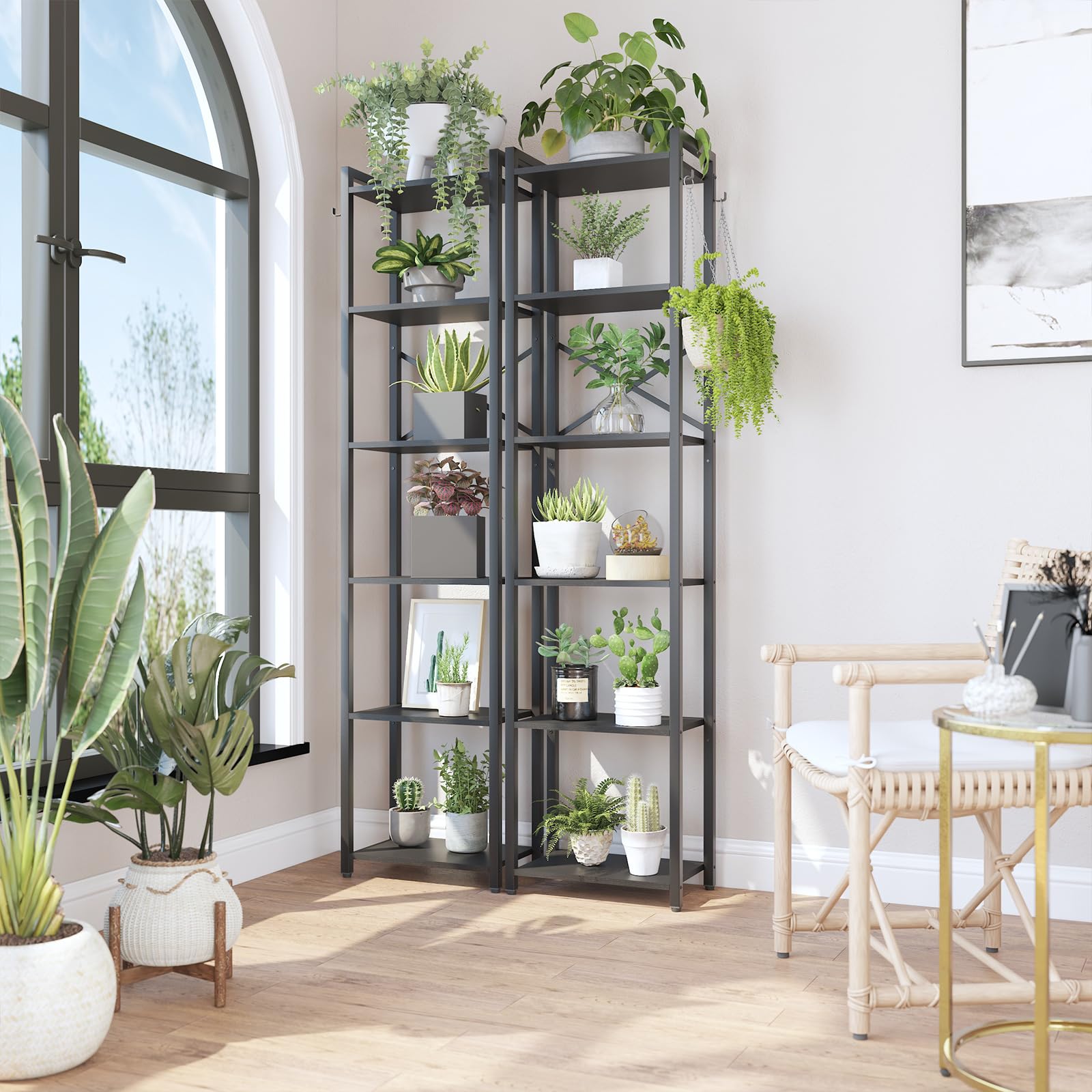YMYNY Scaffale a 6 livelli, Libreria, Mensola a gradini, Alto 182 cm, Telaio in Metallo, Stile Industriale, per Soggiorno, Studio, Ufficio, Cucina, Nero HBC001B