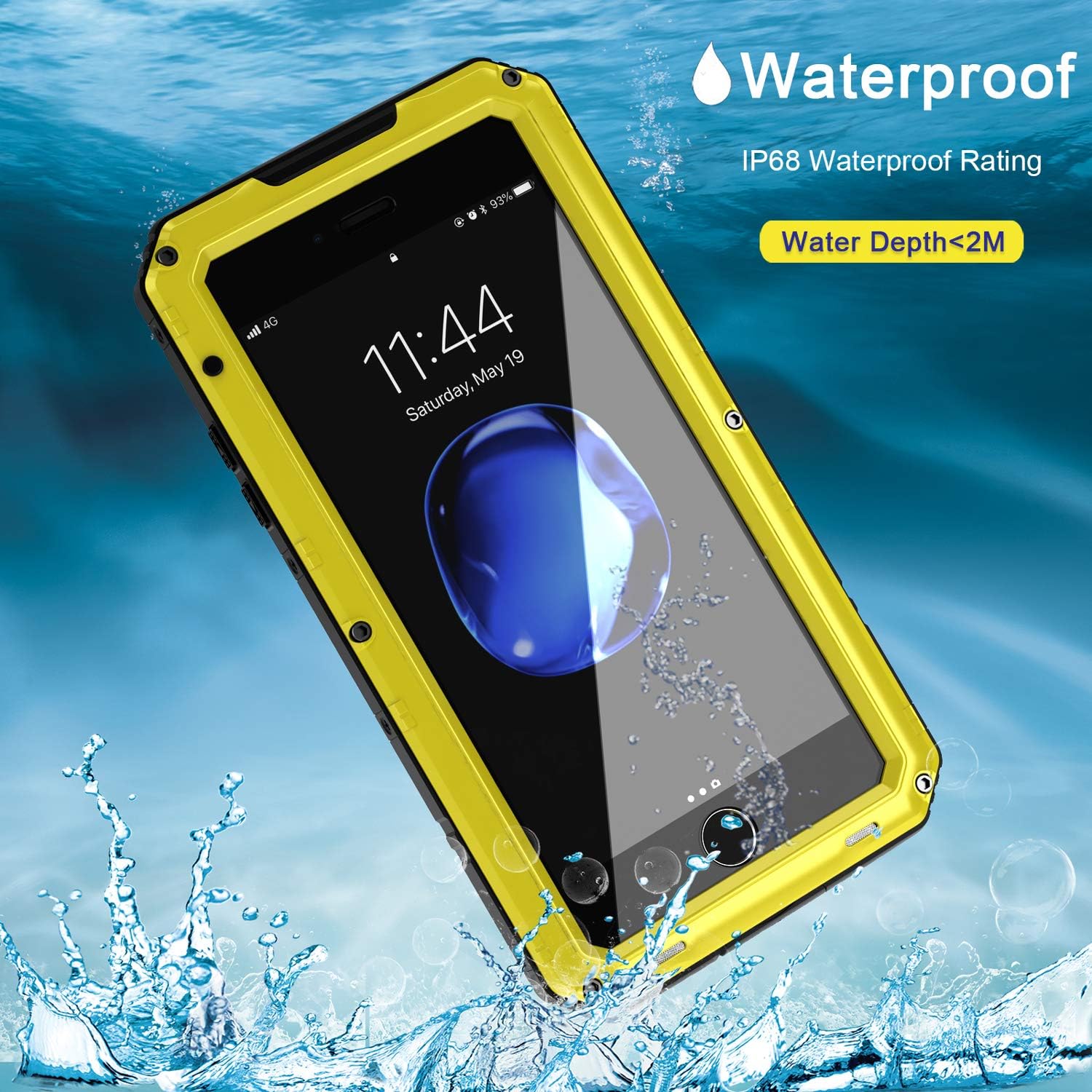 seacosmo iPhone 7 Plus Waterproof Case, Full Body Protective Shell with Built-in Screen Protector Military Grade Rugged Heavy Duty Case Cover for iPhone 8 Plus/iPhone 7 Plus, Yellow