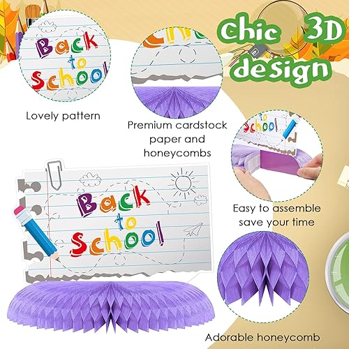 Miniatura 3 de 10 piezas de centros de mesa de regreso a clases, decoración de mesa de autobús escolar, papelería, pizarra de nido de abeja, centros de mesa