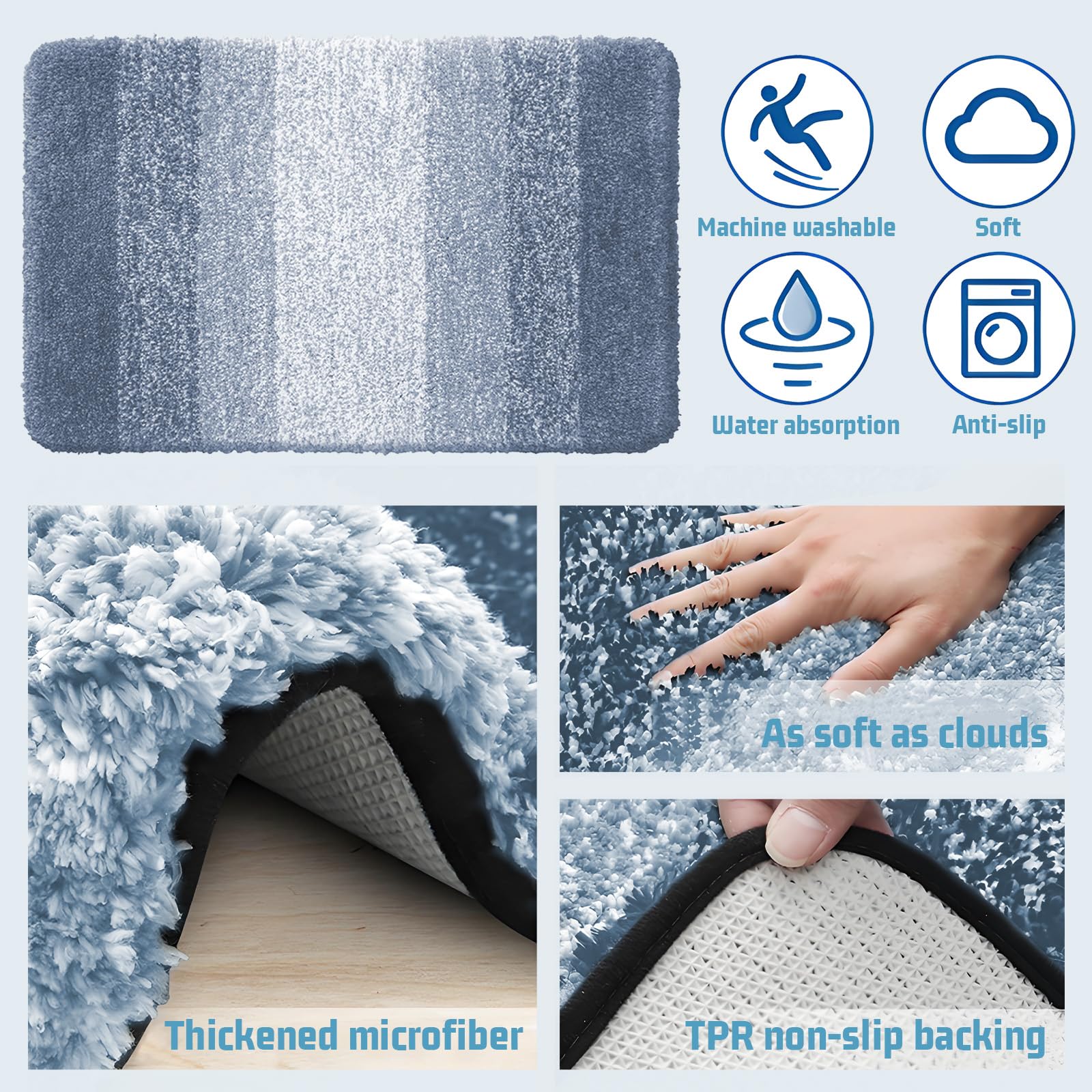 Portable Bathtub with Thermometer,59 Inch Foldable Bathtub for Adults,Soaking Bath Tub with Removable Cushion,Non-Slip Carpet and Cover,Collapsible Tub for Hot Bath, Ice Bath (Blue, 59IN): Blue 59IN