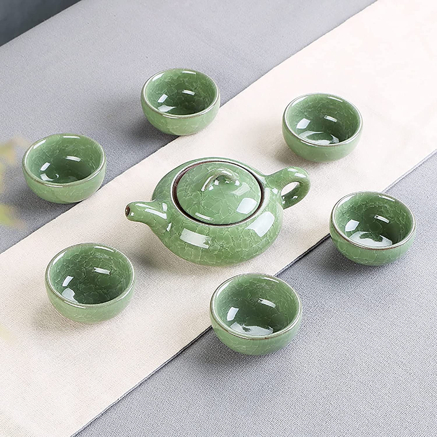 Klasyczny zestaw do herbaty z kolorową porcelaną z efektem spękania lodu - chiński zestaw filiżanek do herbaty Kung Fu, mały zestaw z 6 filiżankami do herbaty w wielu kolorach, wartość kolekcji