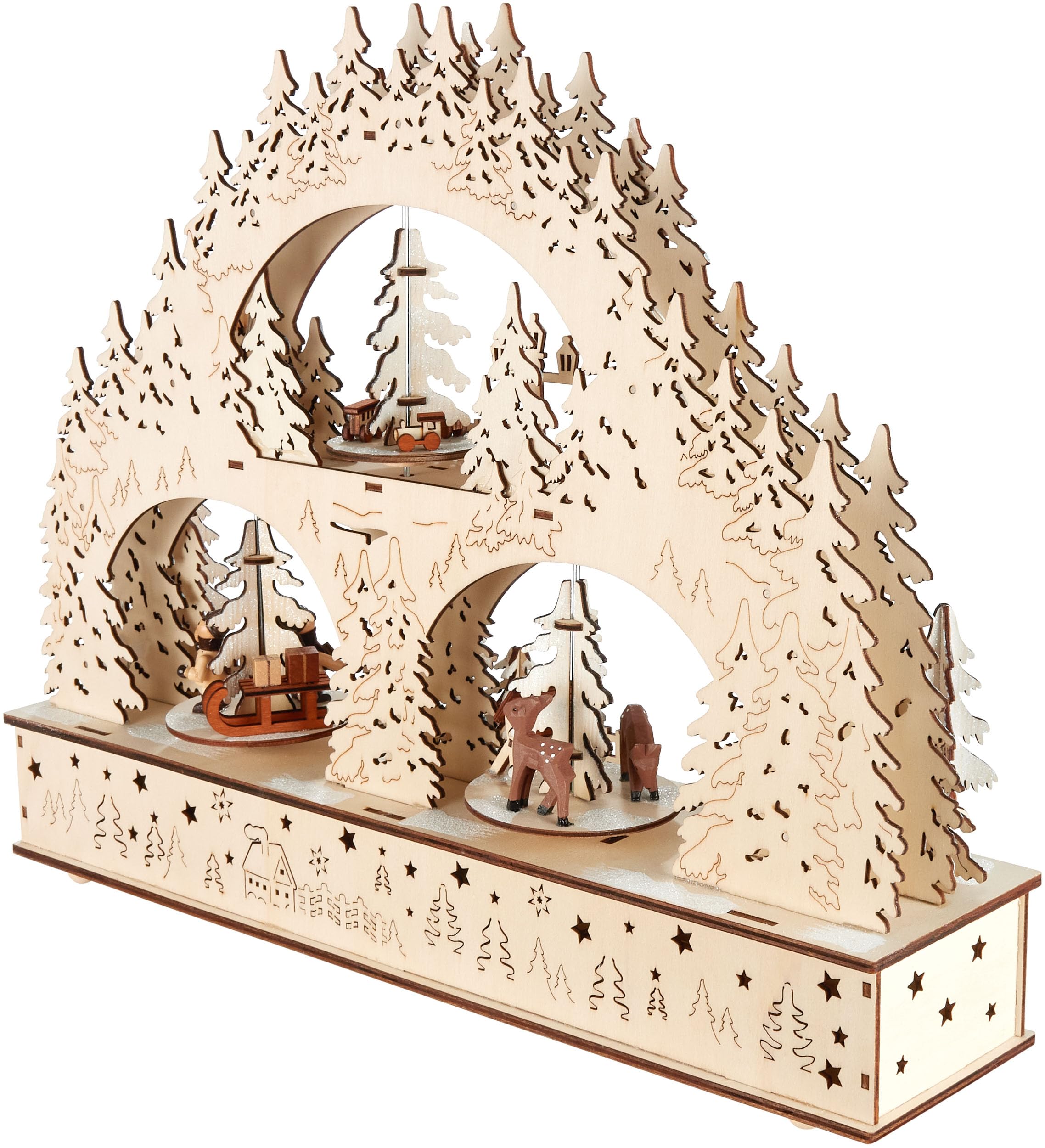 Brubaker 3D Lichterbogen - LED Schwibbogen - Winterlandschaft 2026 - Weihnachtsbeleuchtung aus Holz Natur - 37 x 46 x 10 cm - Handbemalte Figuren - Weihnachtsdeko für Tisch & Fenster