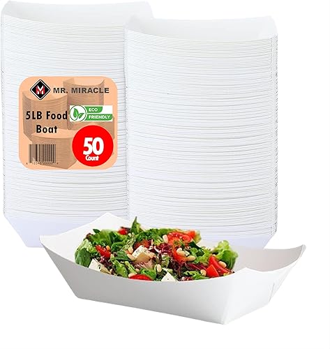 Miniatura 8 de Bandejas de papel para alimentos, papel a cuadros rojo y blanco. Extra grandes (5 libras). Paquete de 50, botes desechables y reciclables para