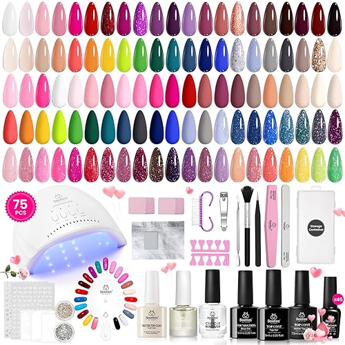 Beetles Gel Nail Polish Kit with U V Light-75PCS Chic Outfits 45 Colors Gel Polish Starter Kit,Soak Off All Season Gel Nail Kit with 5PCS Base Top Coat Nail Art Tools-Perfect Manicure Kit for Women - 0-0-Chic Outfits