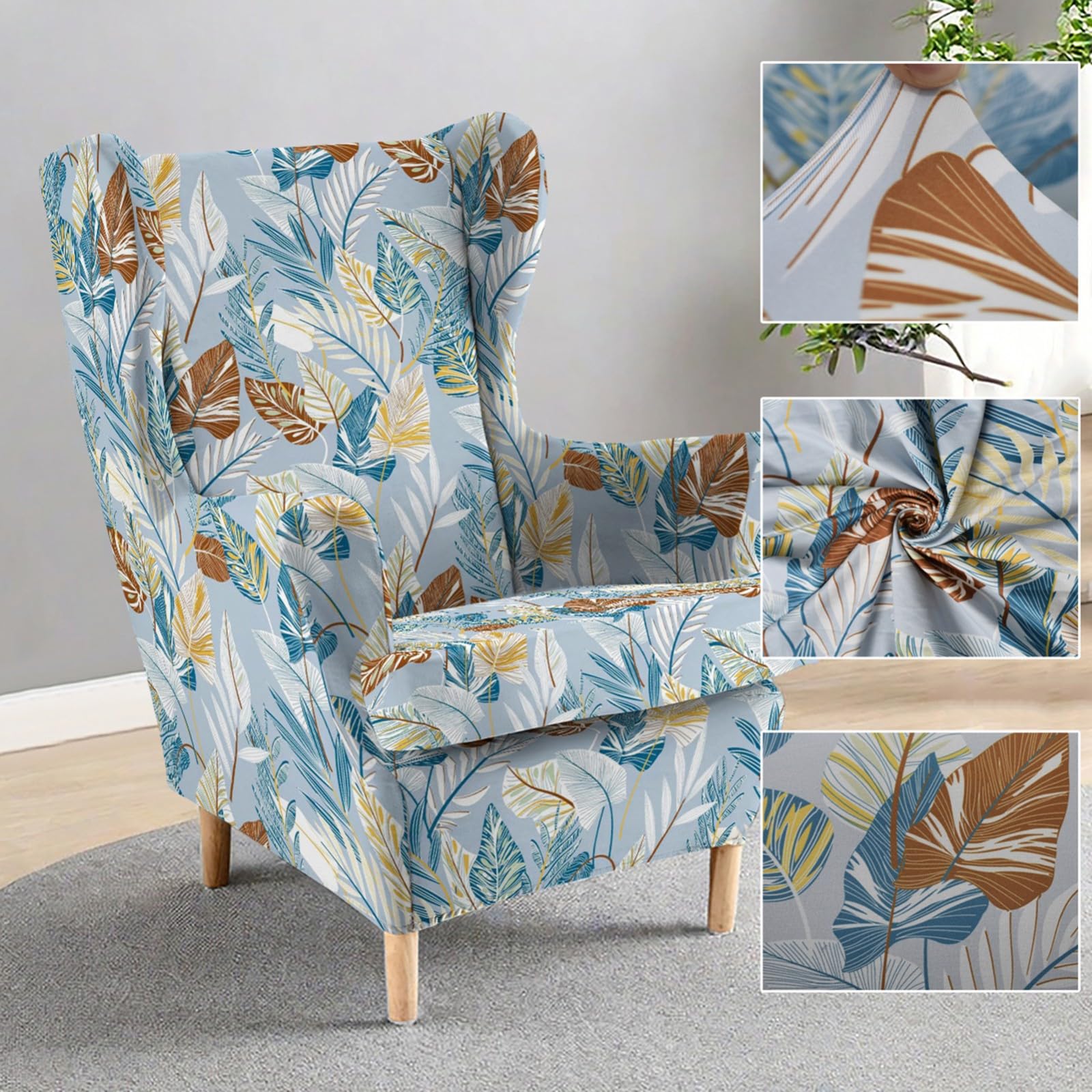 Copripoltrona Wingback 2 pezzi,Elasticizzati Stampati Copripoltrona Wingback con Copricuscini a T,Antiscivolo Protezione Mobili per Soggiorno Camera da Letto e Hotel(K)