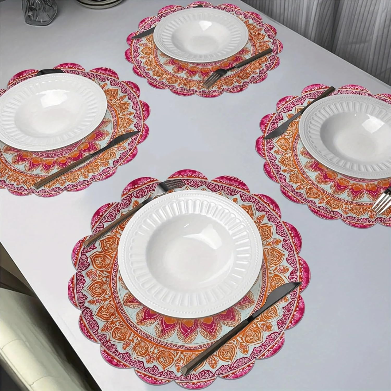 4PC Mandala Patterned Placemat Round Dining Table Coffee Shop Tabletop Decoration and Accessories