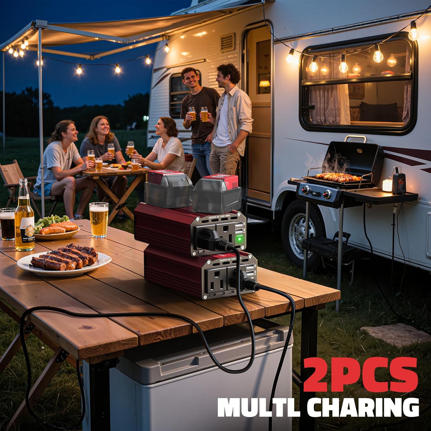 Ecarke 300W Portable Power Inverter Compatible with Milwaukee 18V Battery, DC 20V to AC 110V Power Station with 2 AC Outlets, 3 USB Ports & 1 Type-C 18W, for Camping RV Emergency (No Battery)(2-Pack)