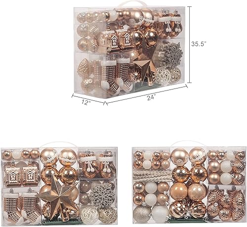 Miniatura 3 de ROSELEAF Juego de adornos tradicionales para árbol de Navidad, 132 piezas, color blanco con detalles azules, adornos colgantes de plástico