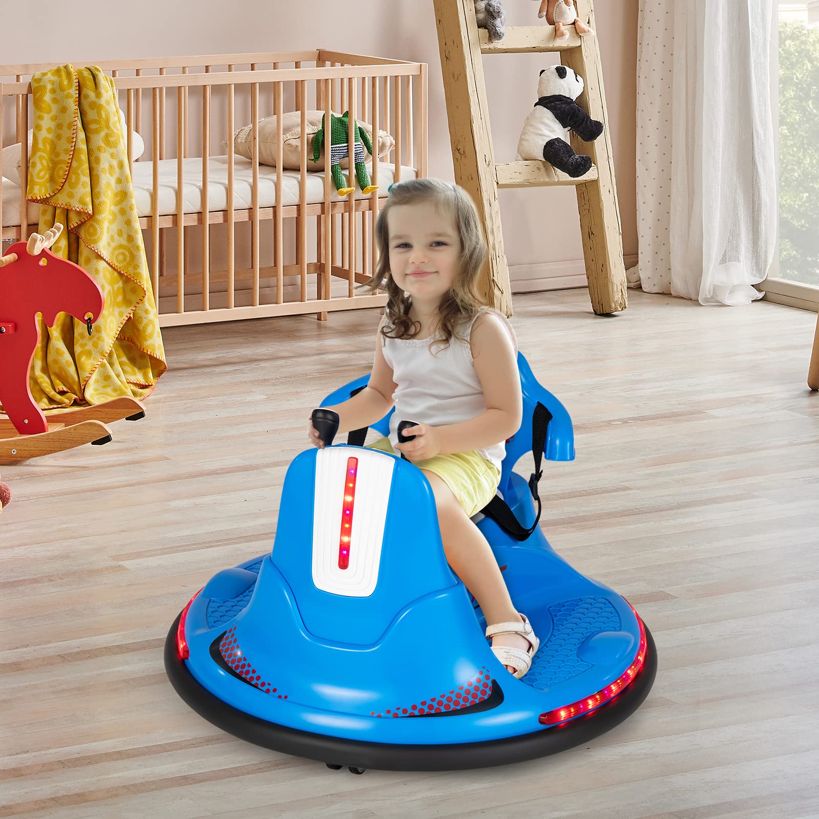 RELAX4LIFE Autoscontro Elettrico per Bambini da 6V con Telecomando, Musica, 3-6KM/H, Cintura Regolabile, Luci LED, 360 Gradi, Funzione di Avvio Lento, Portata 25KG,3-7 Anni (BLU)