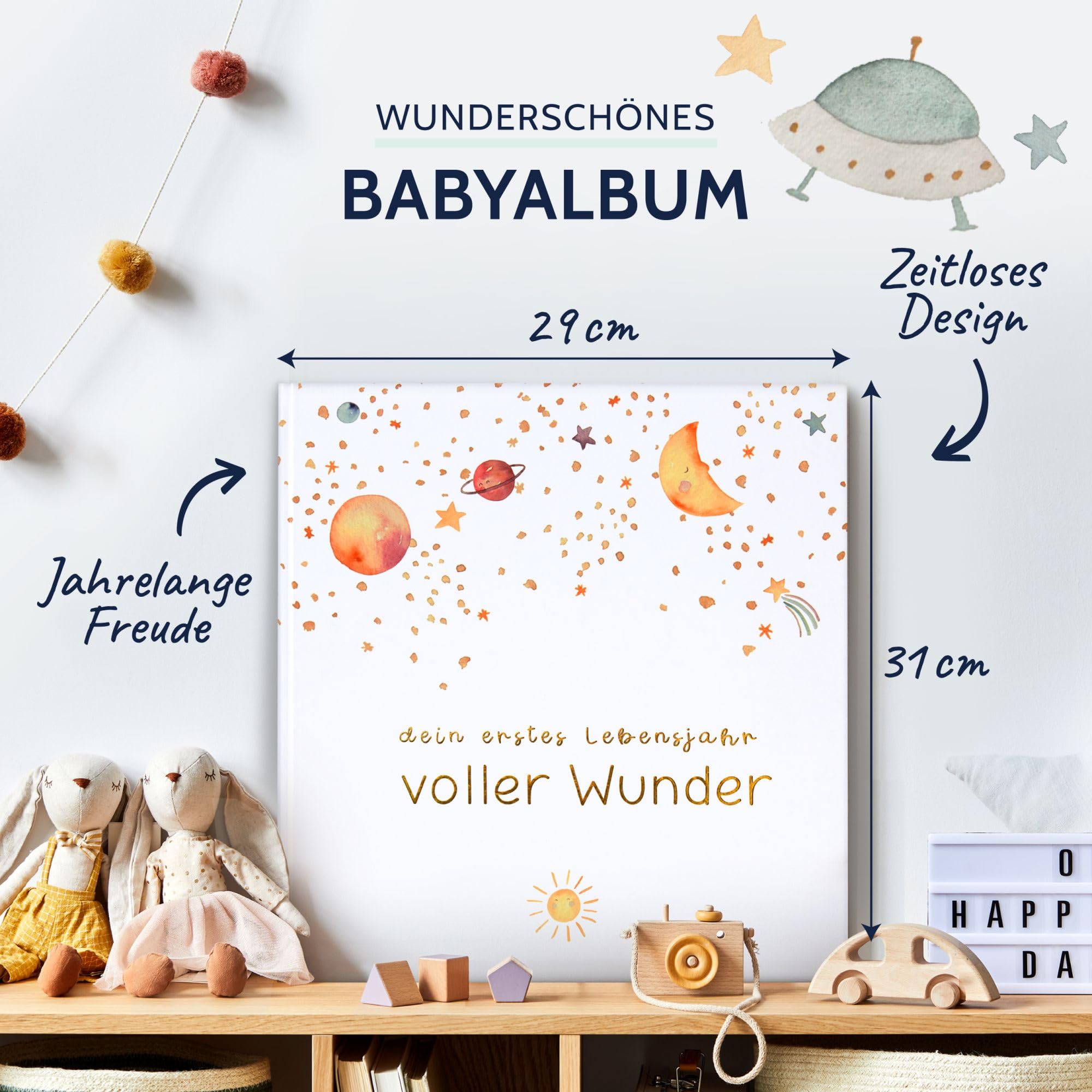goldbuch 15 498 Baby Album Full of Wonders in Space Design, Linen Texture Photo Album with 58 White Blank Pages - Image 2