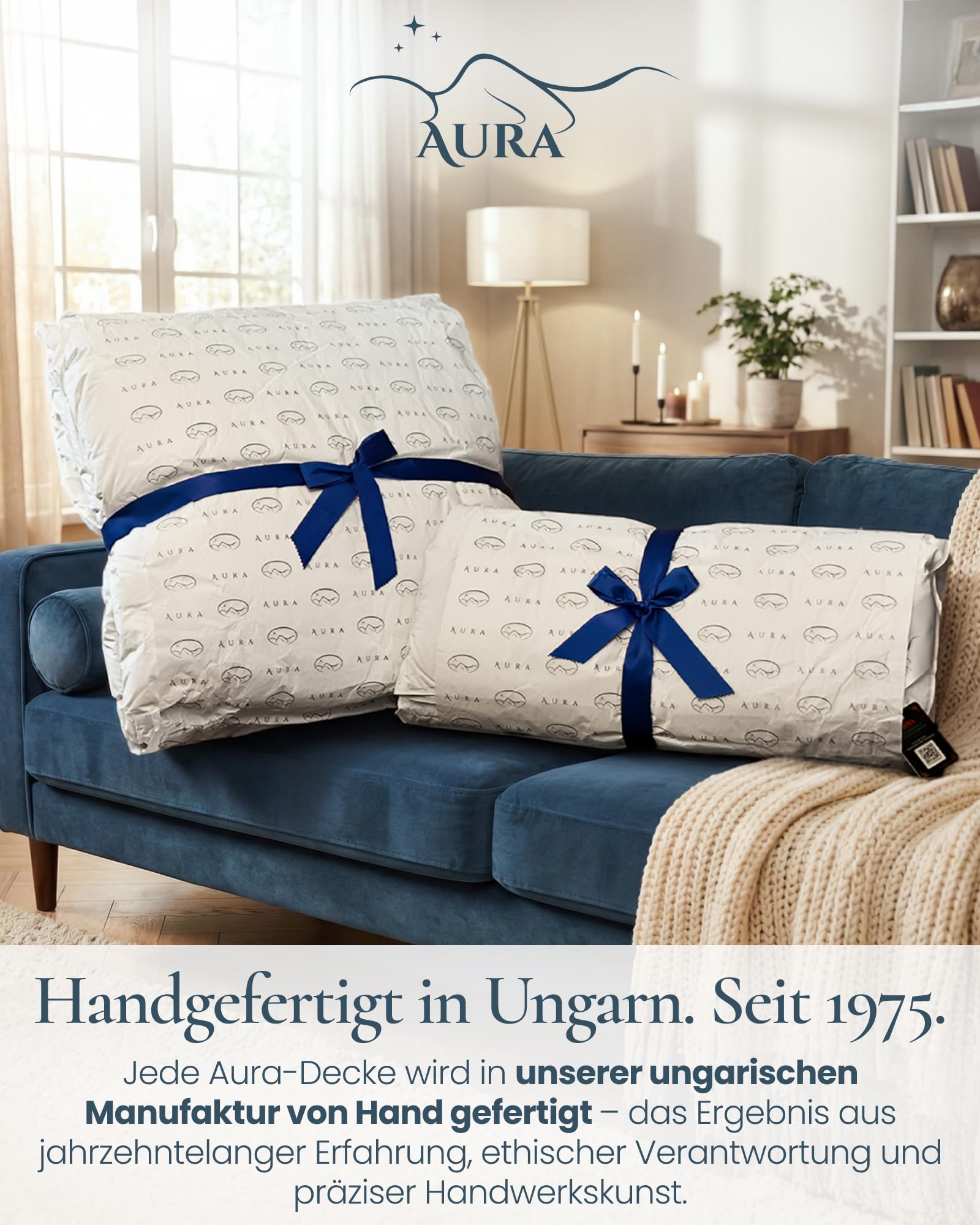 Aura® Luxus Daunendecke 135x200 cm extra warm | Premium 90% weiße Daunen ungarische Klasse I | Oeko-TEX® Standard 100 | Allergikergeeignet Winter Bettdecke