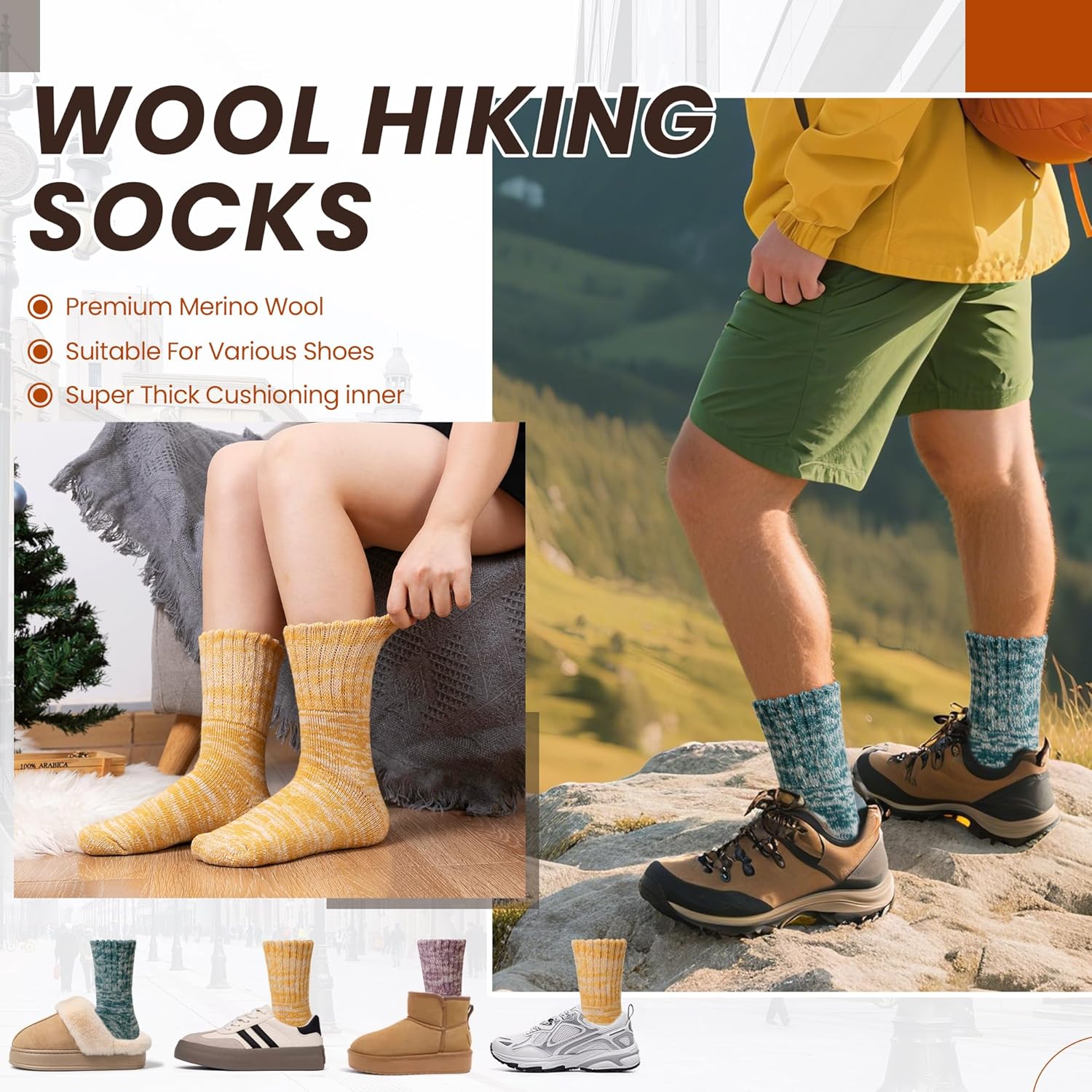 Eyean Merino Wool Socks Thermal Winter Ski Warm Thick Cozy Boot Hiking Socks for Women Men 3 Pairs - Image 5