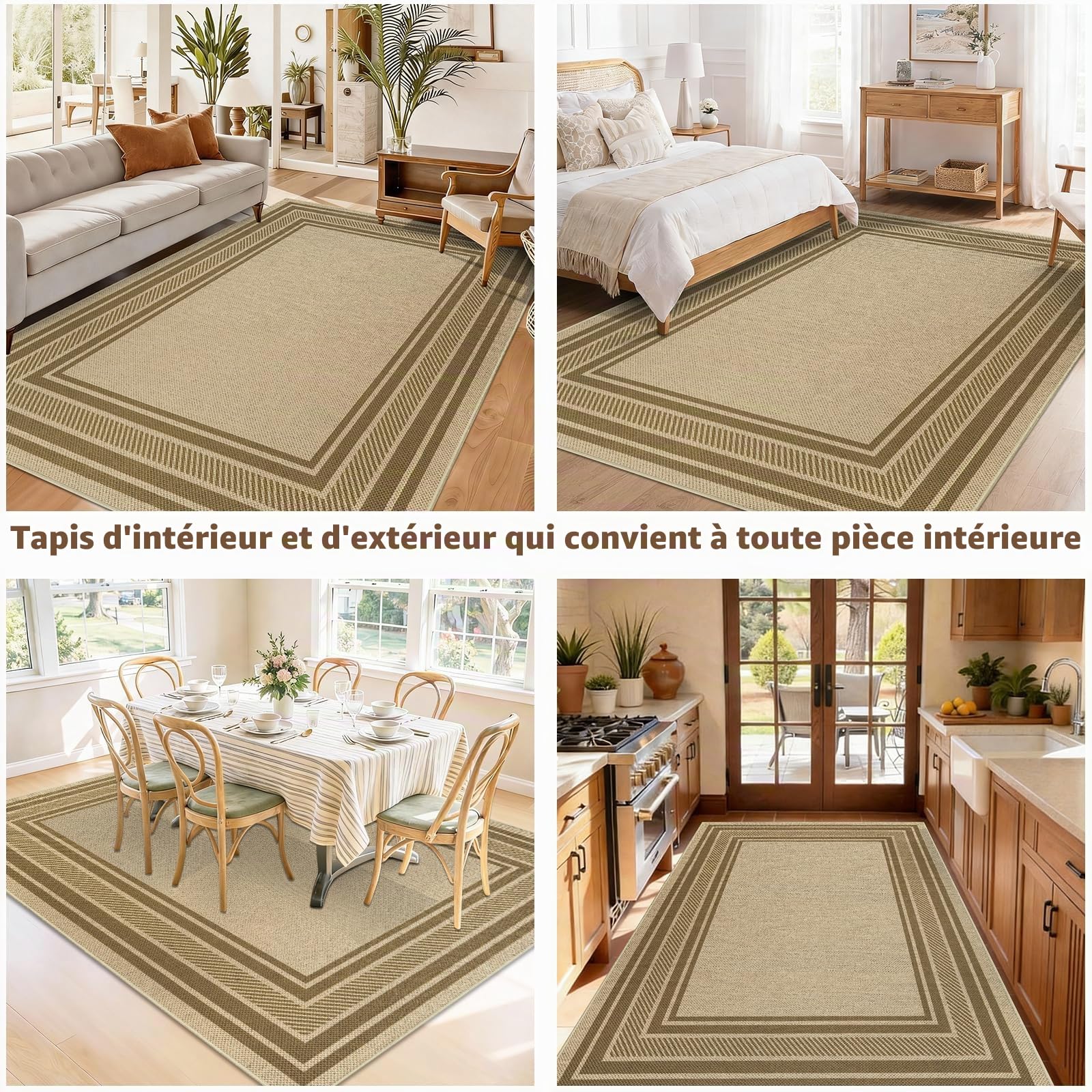 Famibay Tapis Exterieur 160x230cm Tapis Exterieur Terrasse Antidérapant Lavable Grand Carpet Intérieur & Extérieur pour Salon Terrasse Balcon Jardin Jute Aspect Rug Marron