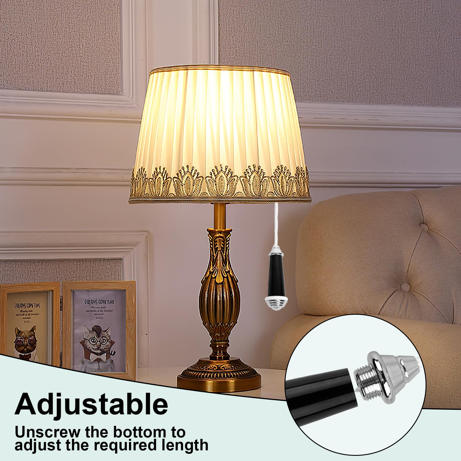 1Pack Light Pull Handle Ceramic Light Pull Cord 8cm Light Pull Handle with 1m Length Nylon Pull Cord Switch Pull Handle for Bathroom Bedroom Living Room Ceiling Light Fan Switch Blinds (Black) - Image 4