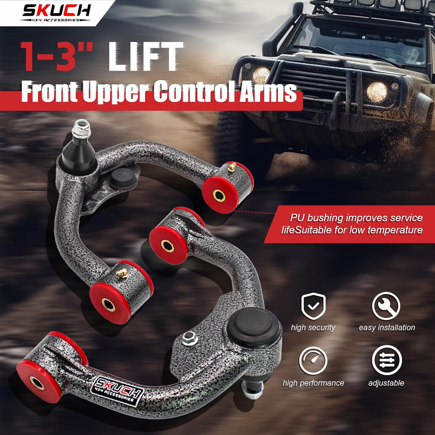 Front Upper Control Arms for 2005-2021 Nissan Frontier, 2005-2012 Pathfinder, and 2005-2015 Nissan Xterra，1-3" PU Bushing Suspension Control Arm, Replacement OEM Factory Suspension Arm, 2PC