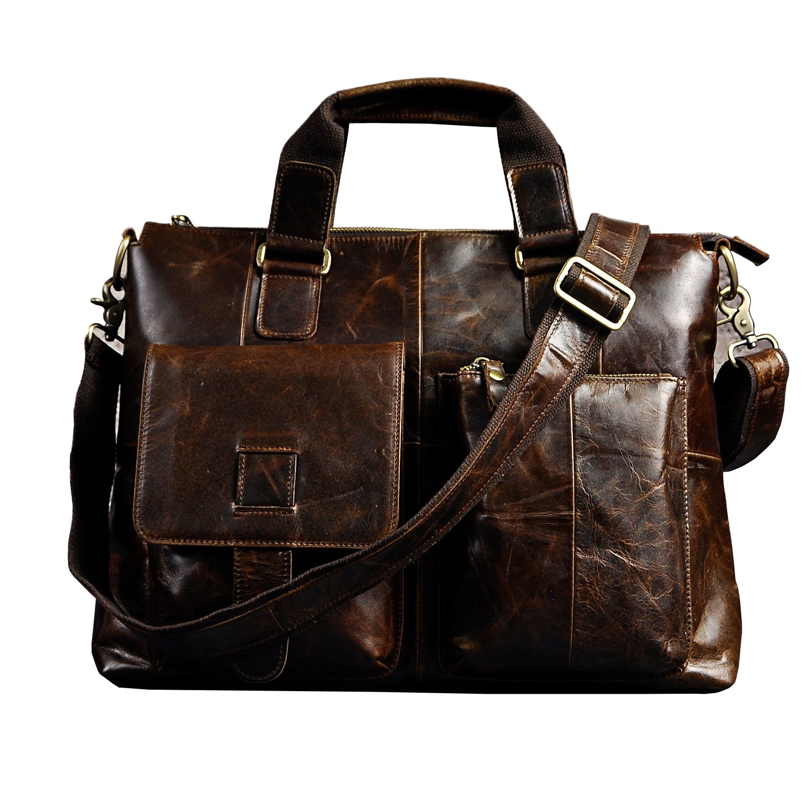 Le'aokuu Skórzane męskie etui podróżne na laptopa najlepsze portfolio teczka uchwyty organizer pasek na ramię torba kurierska, Kawa, Medium, Sandały dla kobiet eleganckie kliny