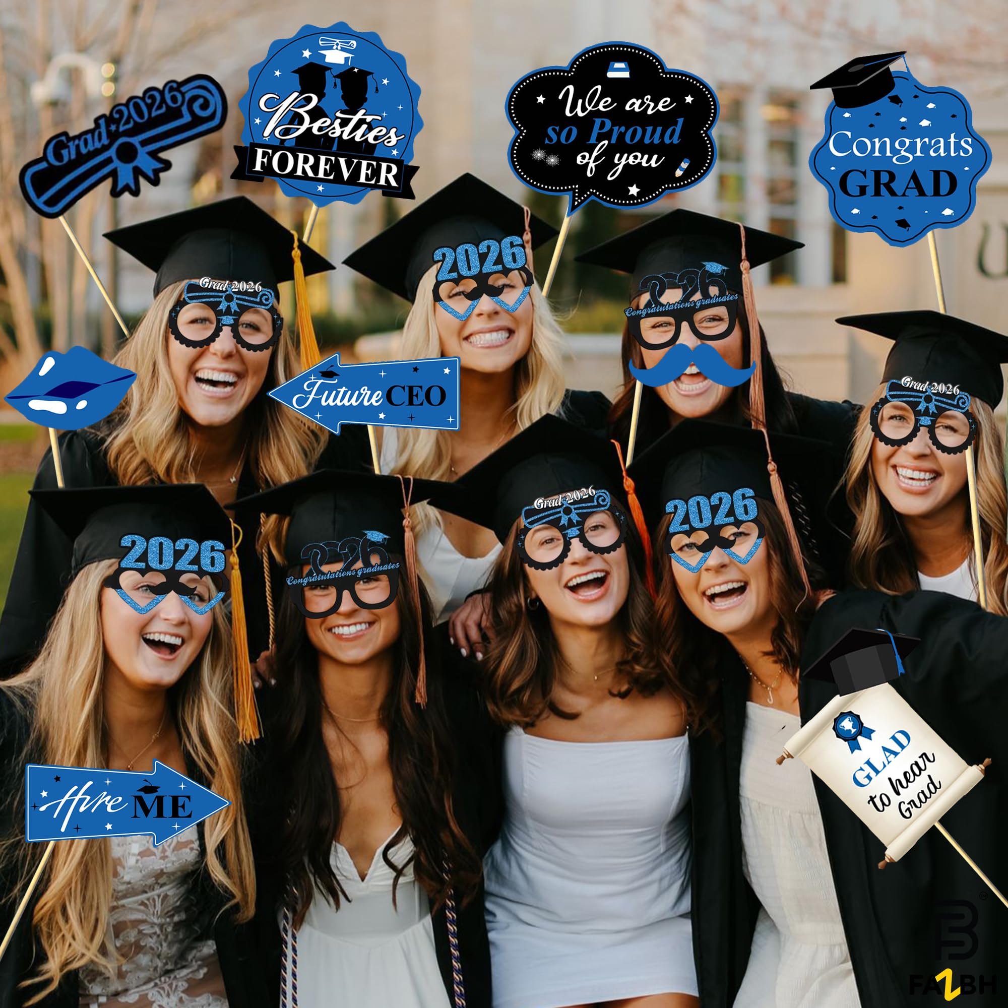 Juego de 36 accesorios y lentes para cabina de fotos de graduación, accesorios de graduación 2025 para sesión de fotos, accesorios de fotos de graduación, decoraciones de graduación