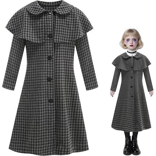 Girls Long Black Trench Coat – Gothic Style Costume for Kids – Full Length Button-Up Outerwear for Halloween