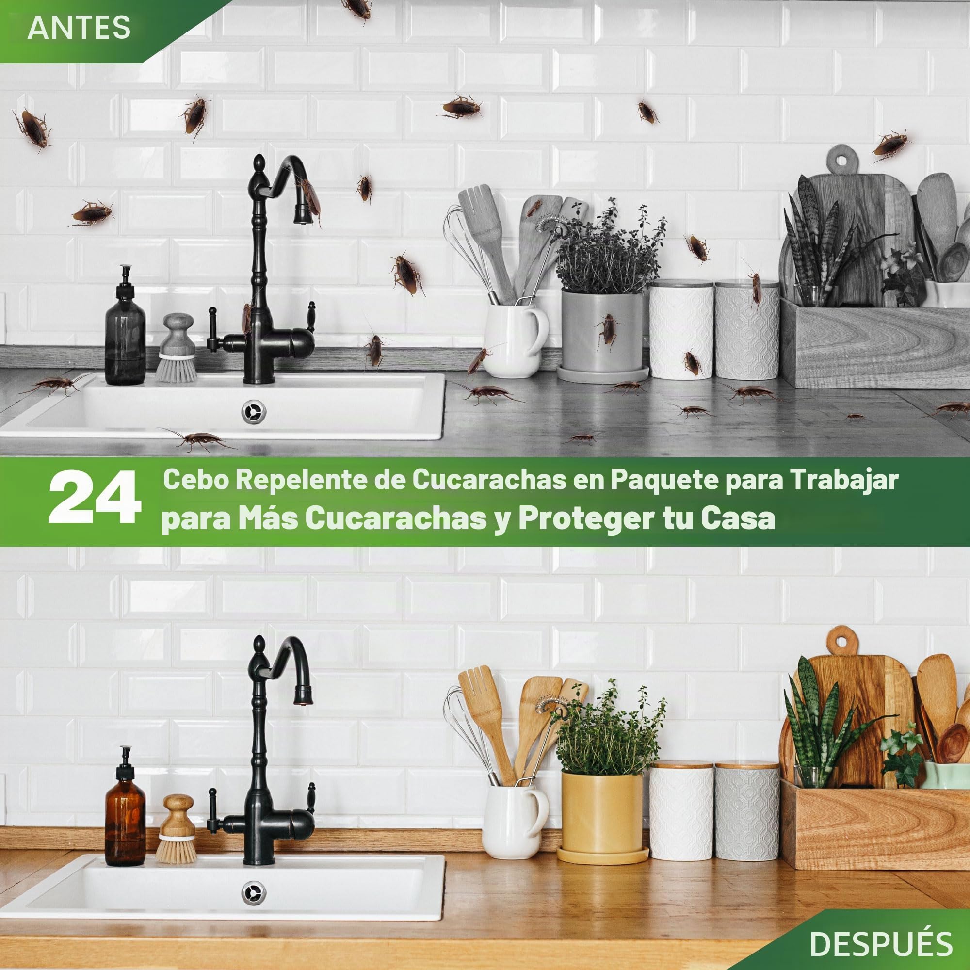 Paquete de 24 repelentes de cucarachas para el hogar, repelente natural de cucarachas para mantener a las cucarachas alejadas, potente cebo para cucarachas, disuasorio de cucarachas para interiores y