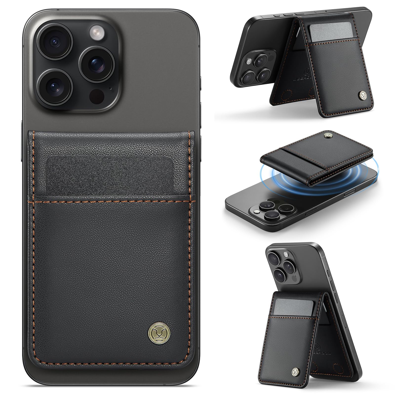 Ysjisy Portafoglio per Magsafe, Porta Carte Cellulare Magnetico, Pelle Wallet con Supporto Porta Carte Portafoglio Magnetico Portafoglio per iPhone Serie 17/16/15/14/13/12, Non per 13/12 Mini - Nero