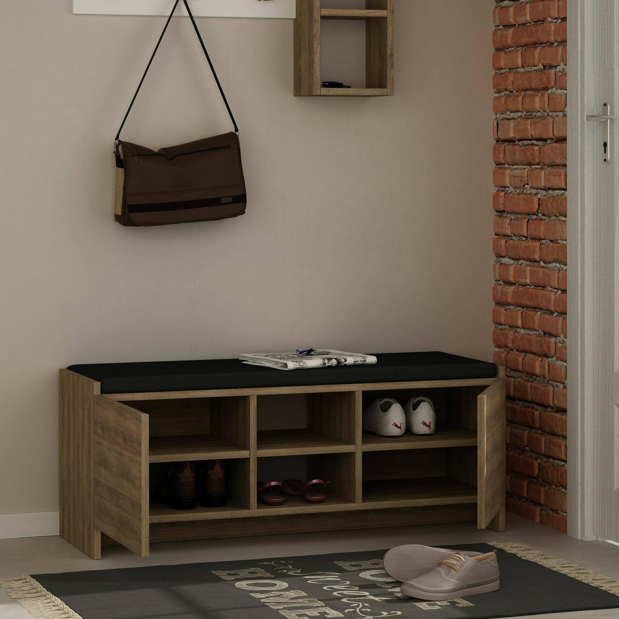 Dmora - Scarpiera Algedi, Mobile portascarpe, Armadio da ingresso multiuso, Mobiletto per calzature, 110x37h43 cm, Rovere