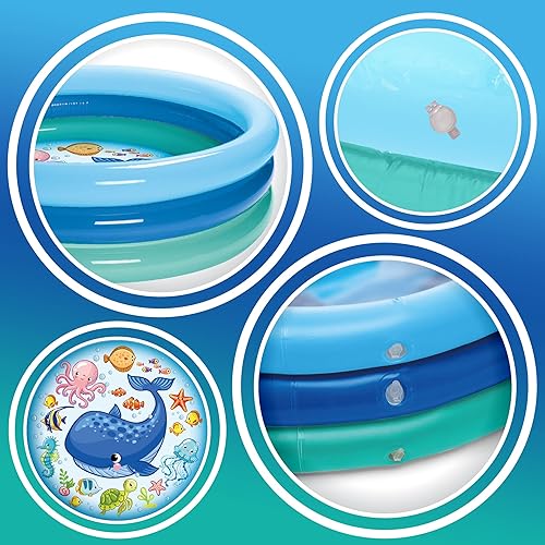 Miniatura 4 de Piscina inflable de 3 anillos  Flotadores de piscina para niños de 51 pulgadas con diseño de acuario  Piscina redonda para niños de 3 anillos para