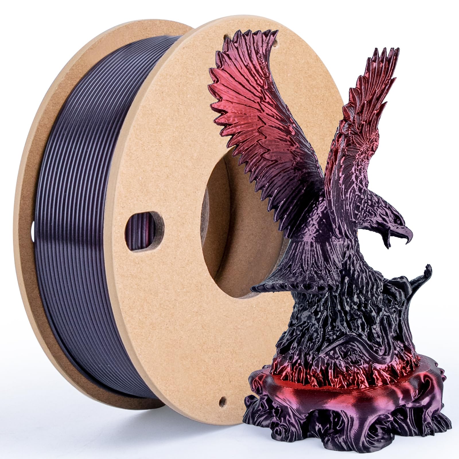 Silk Rainbow PLA Filament 1.75mm Silk PLA 3D Printer Filament Shiny Fast Color Changing Gradient Filament 3D Printing Filament, 250g Spool(0.55lbs), BlackRedPurple Series-image-41