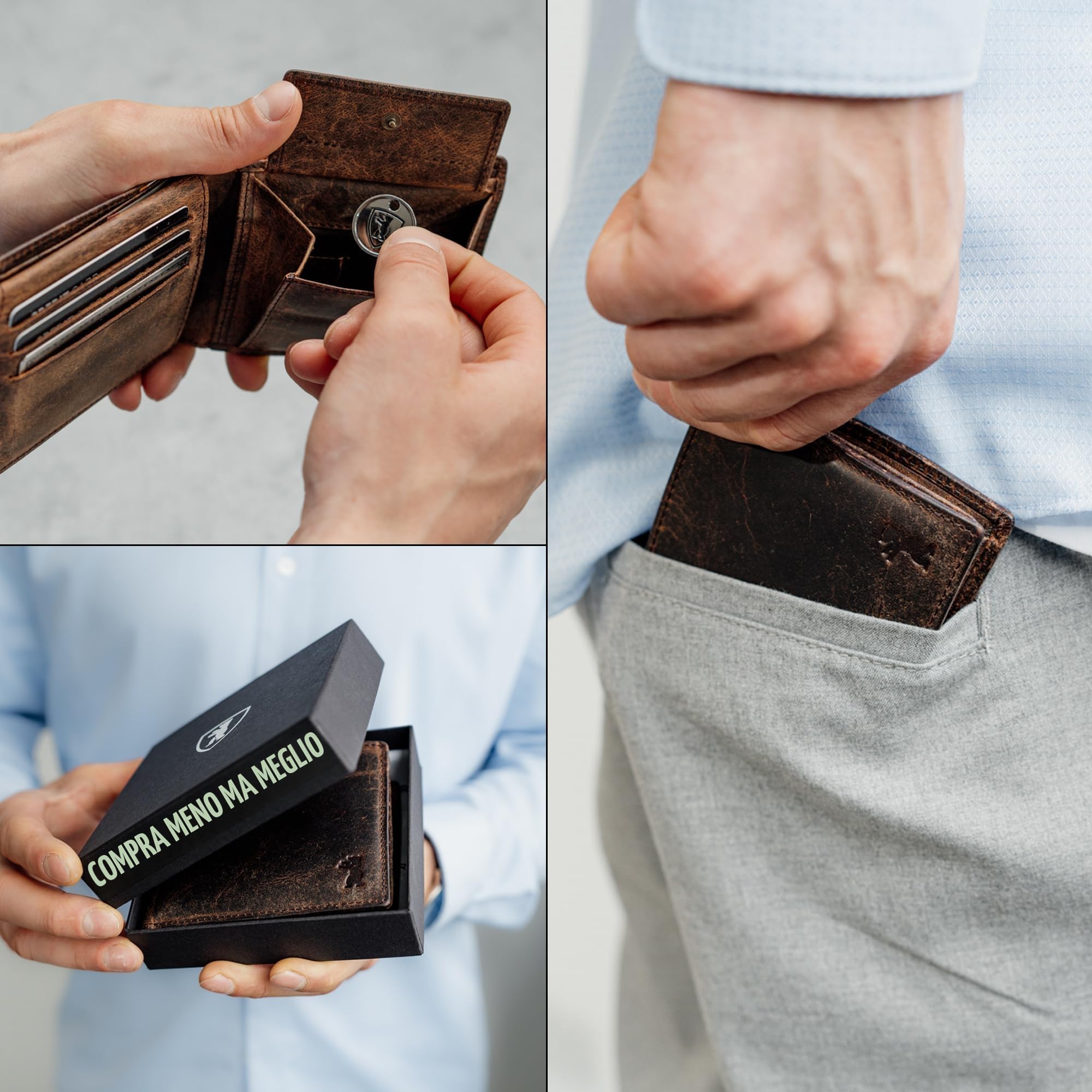 Berliner Bags Portafoglio Uomo Pelle Peter, Compatto con Portamonete, Porta Carte e Protezione RFID, Portafoglio Classico – Marrone