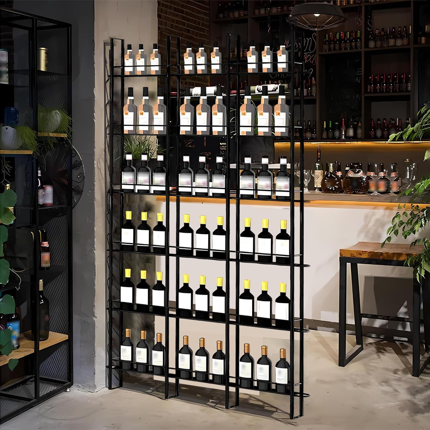 Portabottiglie Da Parete, Porta Vino Da Parete In Metallo a 6 Livelli, H: 240 cm, Portabottiglie indipendente, Porta Bottiglie Per Cucina, Sala Da Pranzo, Bar, Cantina (Nero, 3 colonne)