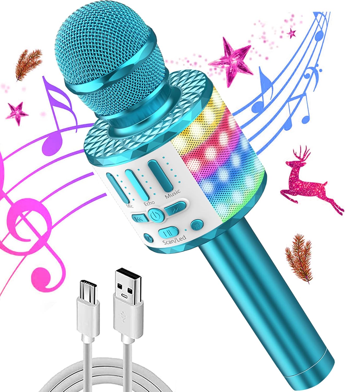Karaoke Wireless Microphone, 5 in 1 Bluetooth Microphone with Dancing