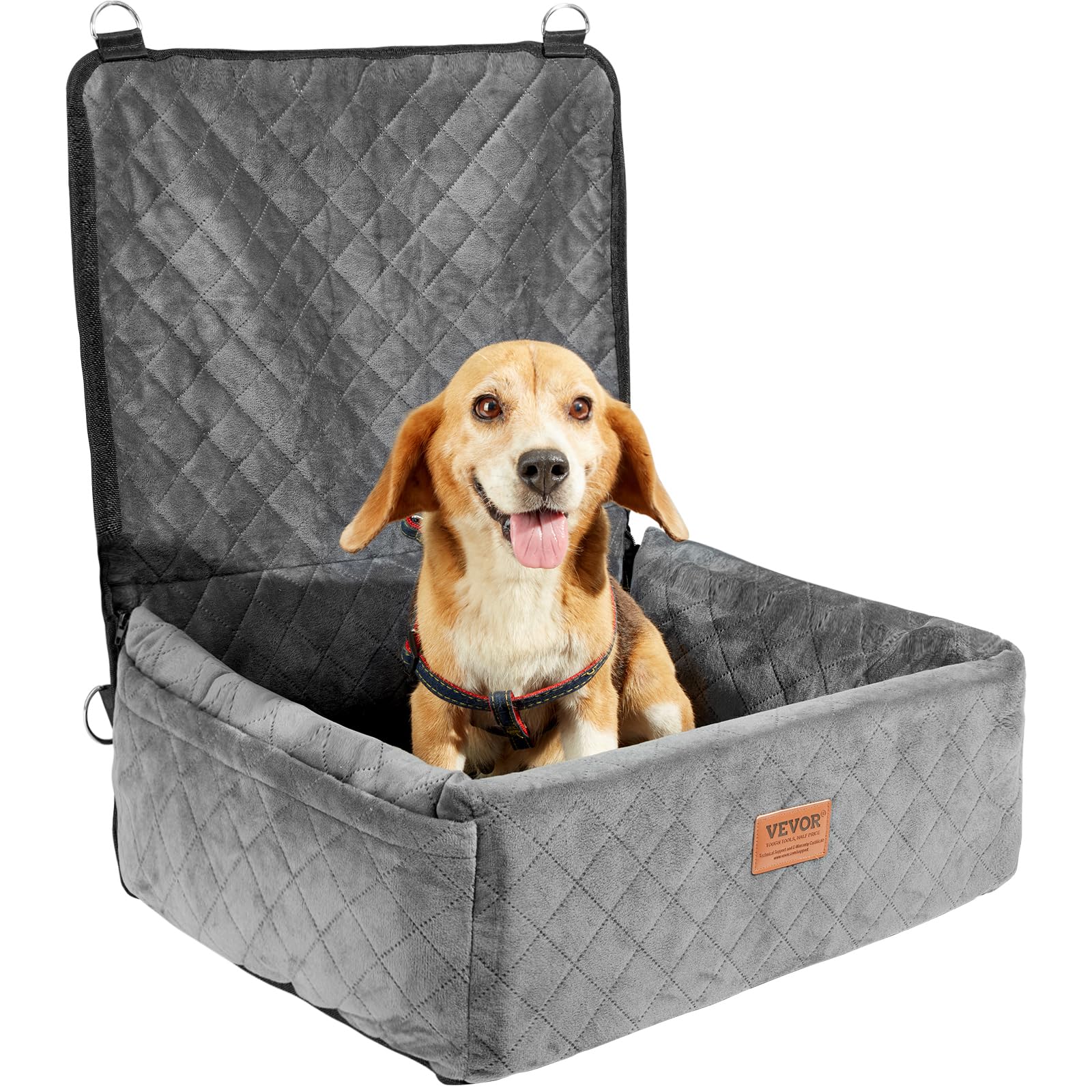 VEVOR Seggiolino Auto per Cani Piccola e Media Taglia 18kg, Rialzo per Cani, Tasca portaoggetti, Guinzaglio di Sicurezza, Imbottitura in Spugna di Cotone PP, Cuccia per Animali Domestici, Grigio