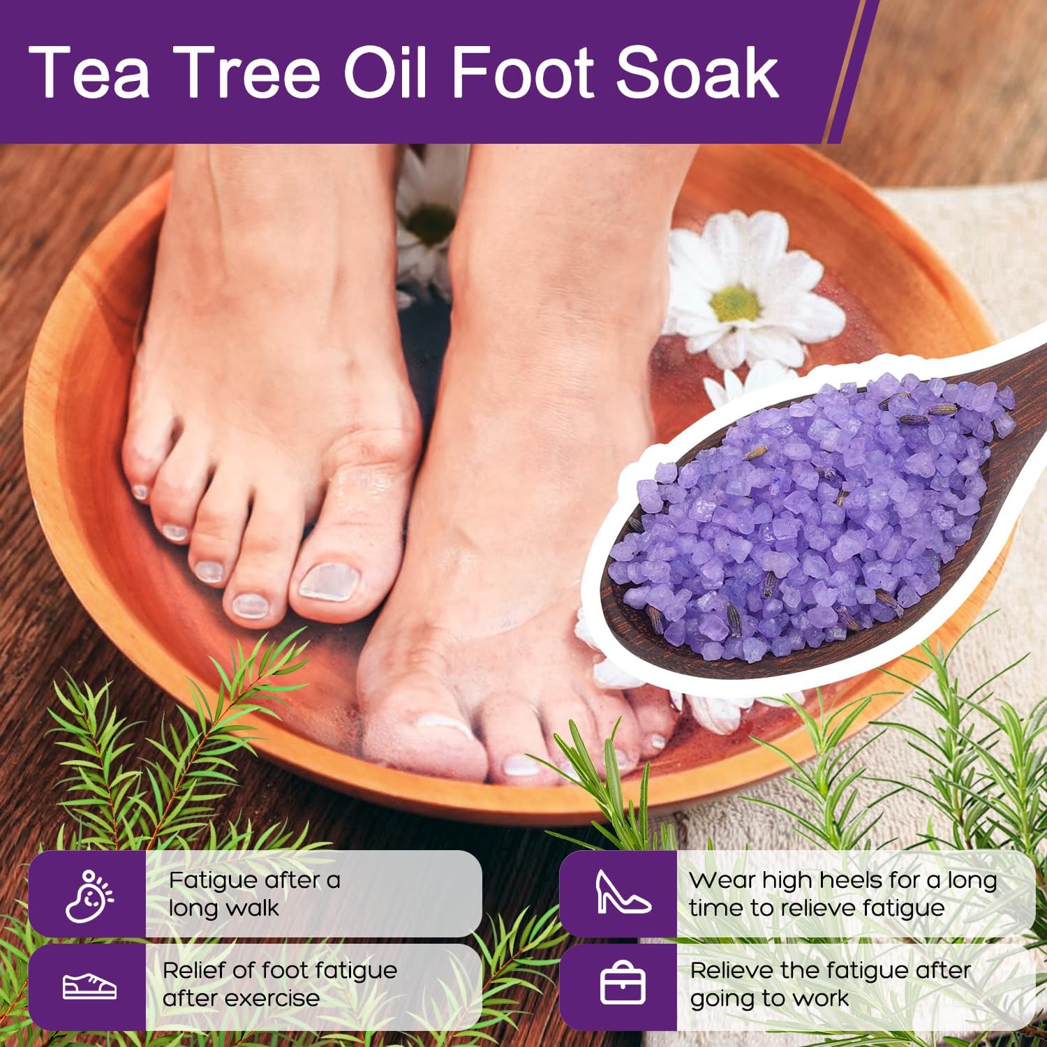 Foot Soak Kit -46 oz, Pack of 2 Natural Epsom Salt Rose, and Lavender- Essential Oils Foot Athletes Foot spa Itching,Foot Bath Salt Tea Tree Oil Foot Soak Foot Care Pedicure Feet spa Message - Image 4