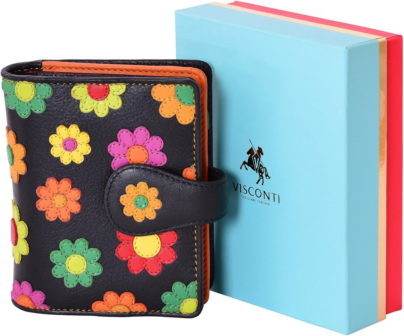 Visconti Sunshine DS-80 Womens Floral Multi Colored Bifold Wallet - Black Multi