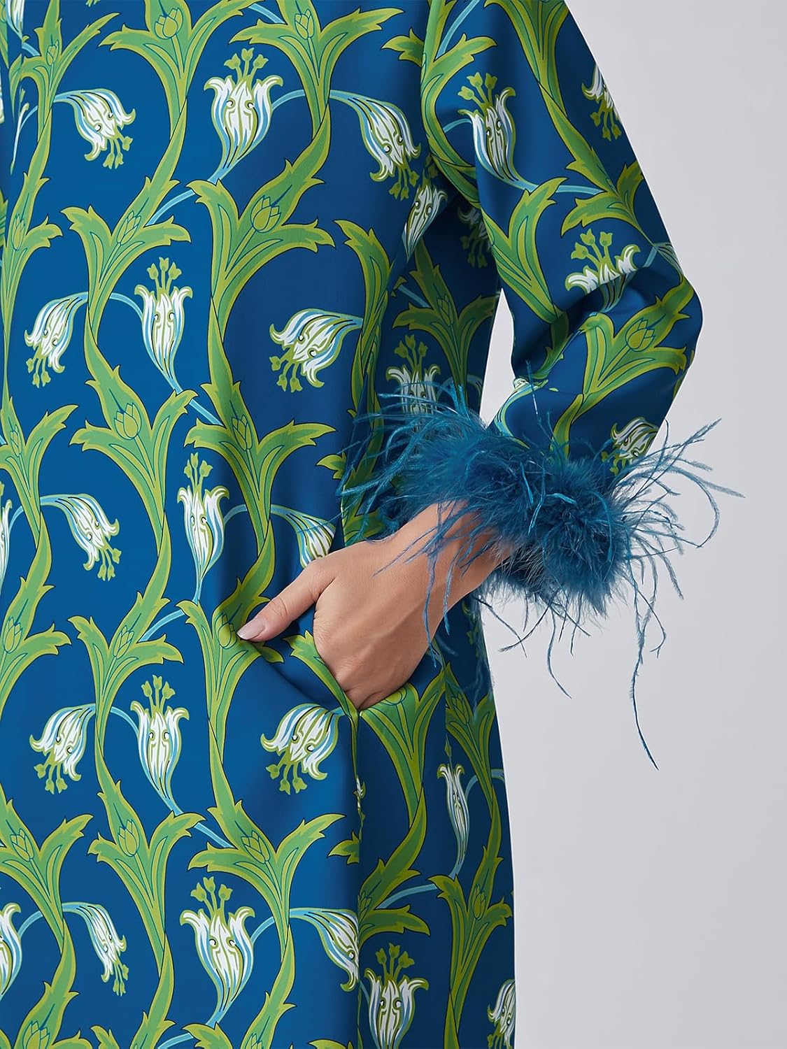 D-Sun Women Feather Dress Round Neck Casual 3/4 Feather Sleeves Party Dress Elegant Wedding Guest Cocktail Mini Dresses - Image 6