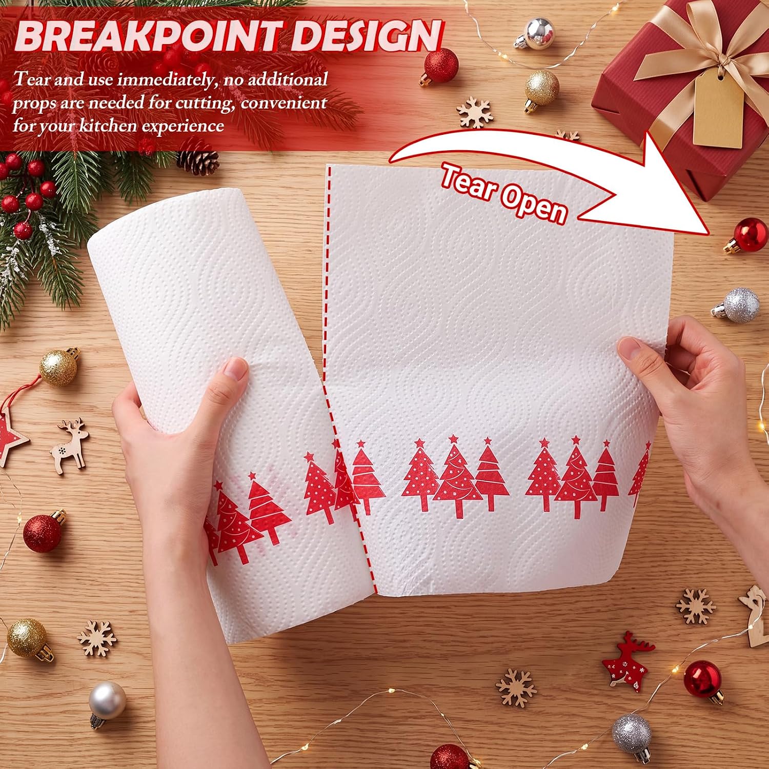 Glenmal 3 Rolls Christmas Kitchen Paper Towels Bulk 2-ply 300 Sheets image 5