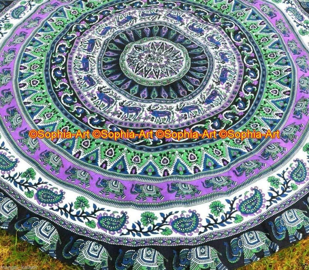 Sophia-Art Picnic Beach Red Round Bohemian Purpose Round Cotton Throw Gypsy Mat Towel Blanket Multi Circle Mandala Meditation Round Tablecloth Mat Yoga Yoga Cotton Spread (Pattern007, 48 Inches)