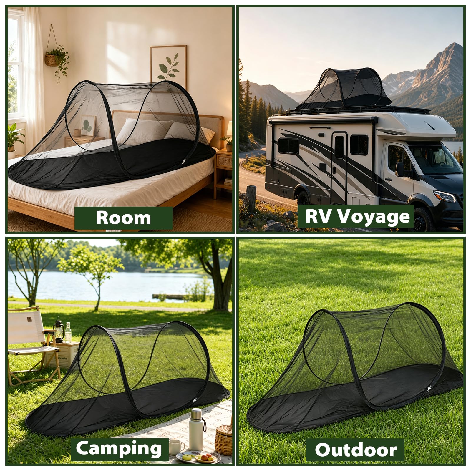 Moustiquaire Lit, FainFun Moustiquaire Pop Up Exterieur, Tente Extérieure Portable, Lit de Maison Portable, pour Le Voyage, en Camping et à la Maison (Noir, 200 x 70 x 72 cm)