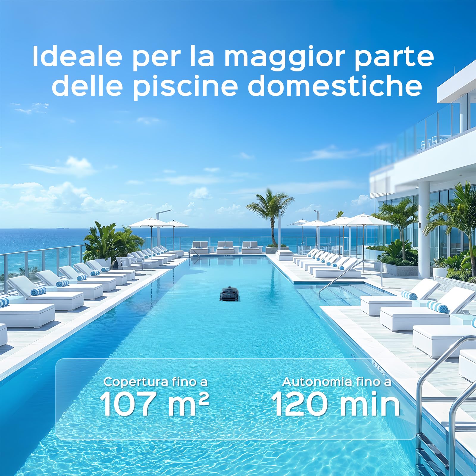 (Upgrade 2026) WYBOT B1 Robot Piscina Senza Fili Pareti e Fondo, Robot di Pulizia Intelligente, Autonomia 120 Min, con App, Due Spazzole Laterali, per Piscine Fuori Terra e Interrate Nero | Robot da piscina senza fili