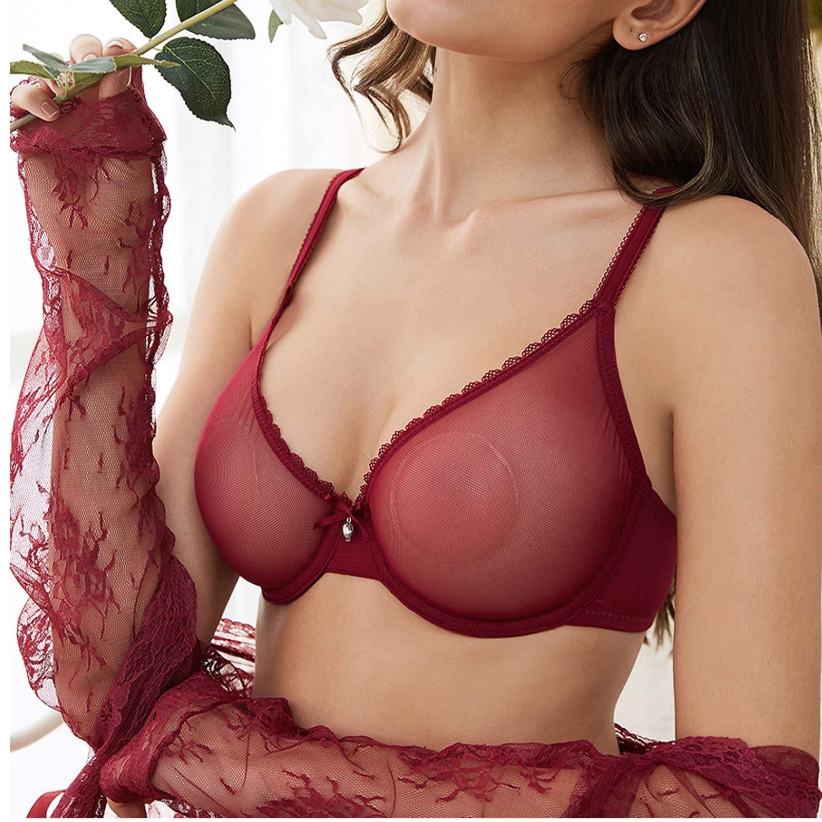 UK Ladies Sexy Transparent Bra & Knickers Unlined Balcony 1/2 Cup