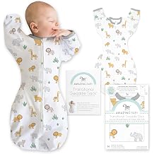Amazing Baby Transitional Swaddle Sack, Baby Swaddles for Newborn with Arms Up Half-Length Sleeves & Mitten Cuffs, Sleep Sack Wearable Blanket, M 6.4-9.5 kg, 3-6 months, On Safari