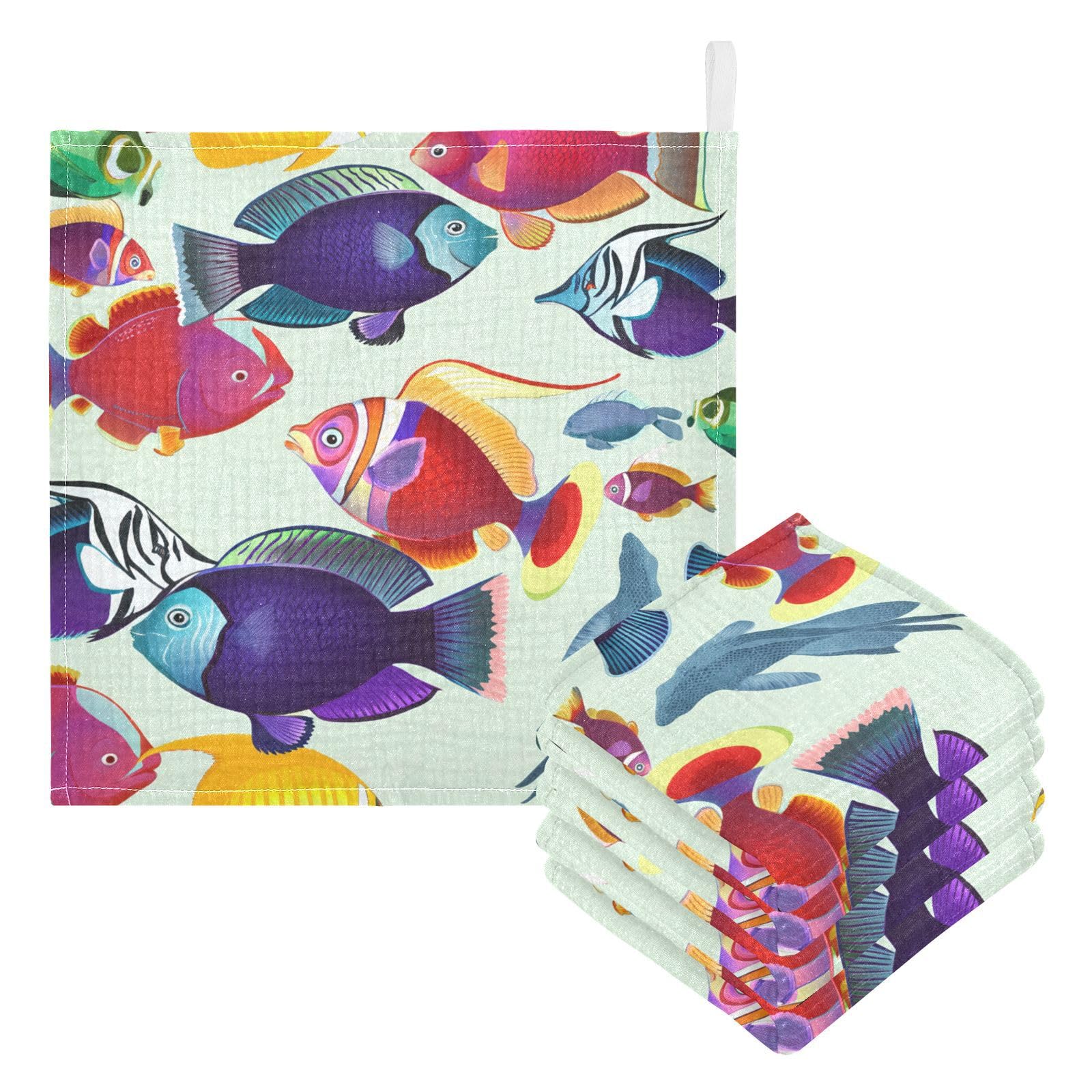 Kigai Beautiful Colorful Fish Baby Washcloths,5pcs Ultra Soft Absorbent Towel,Newborn Bath Face Towel, Natural Reusable Baby Wipes for Sensitive Skin, Baby Registry as Shower