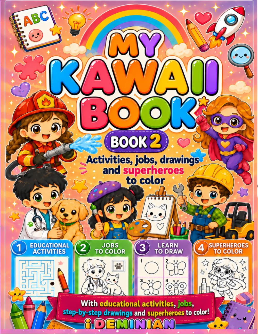 Kawaii Coloring & Activity Book for Kids MY KAWAII BOOK VOL.2: Cute Princesses, Superheroes, Community Helpers, Mazes, Word Search, Spot the ... More — Ages 4–10 (MY KAWAII COLORING BOOK'S)