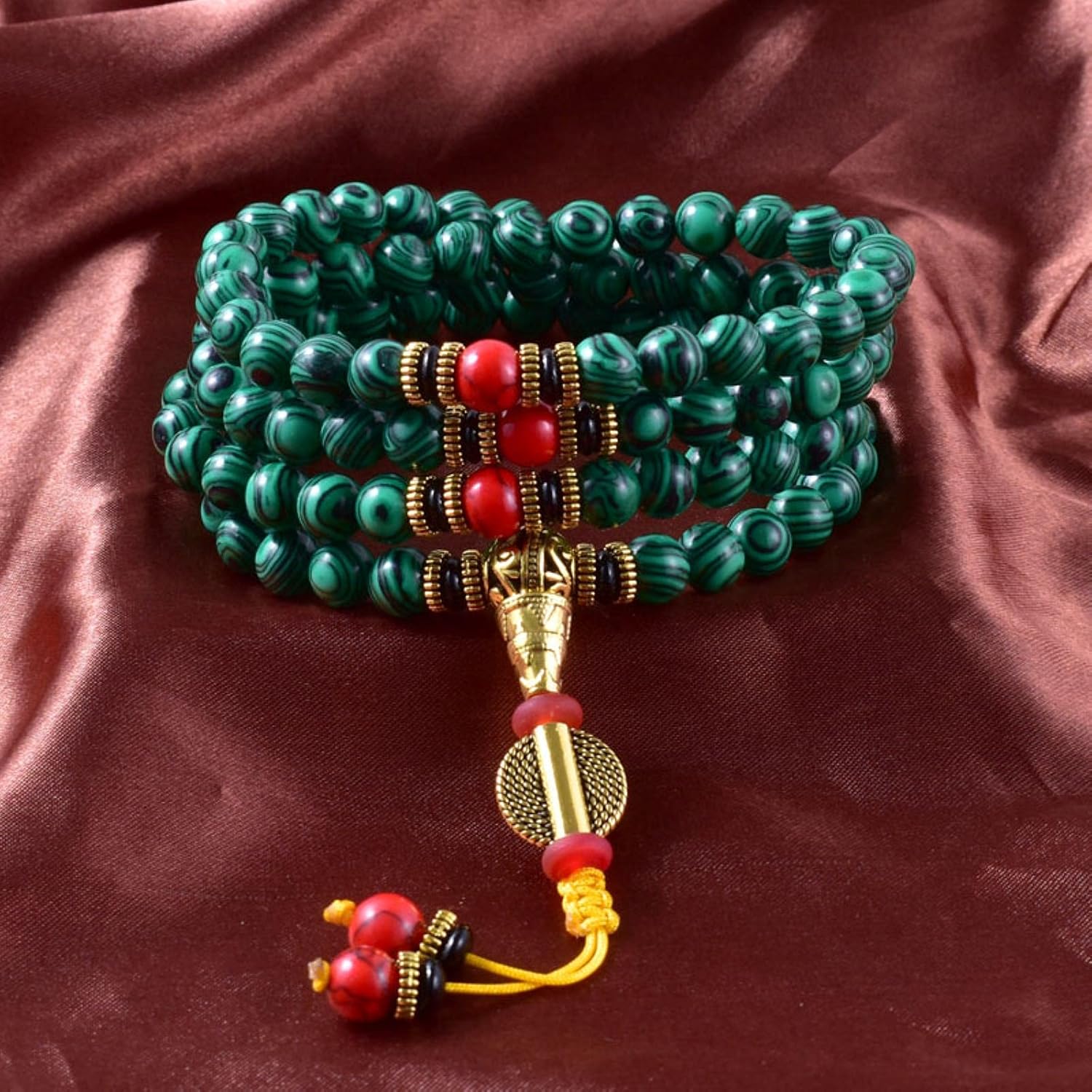 DALIU 8 mm Natural Malaquita Espiritual Mujeres Hombres Yoga Joyería Oración Meditación 108 Collar Mala