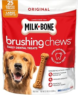 Milk-Bone Brushing Chews Original Chicken Dental Treats for Large Dogs - VOHC Accepted Tartar Control, 33.7 oz Bag