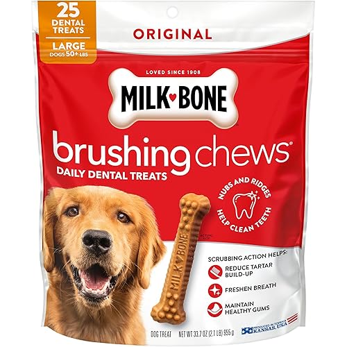 Milk-Bone Brushing Chews Daily Dental Dog Treats, Chicken Flavor, Large, 25 Count