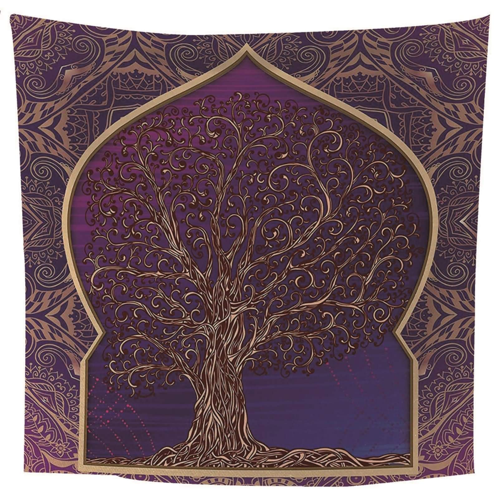 Tapisserie murale violette Arbre de Vie en toile imprimée pour décoration salon